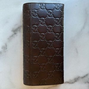 Gucci Brown Leather Micro Guccissima Flap Long Wallet